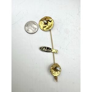 Vintage Miriam Haskell Pearl Gold Toned Baroque Rose Original Tag Stick Pin